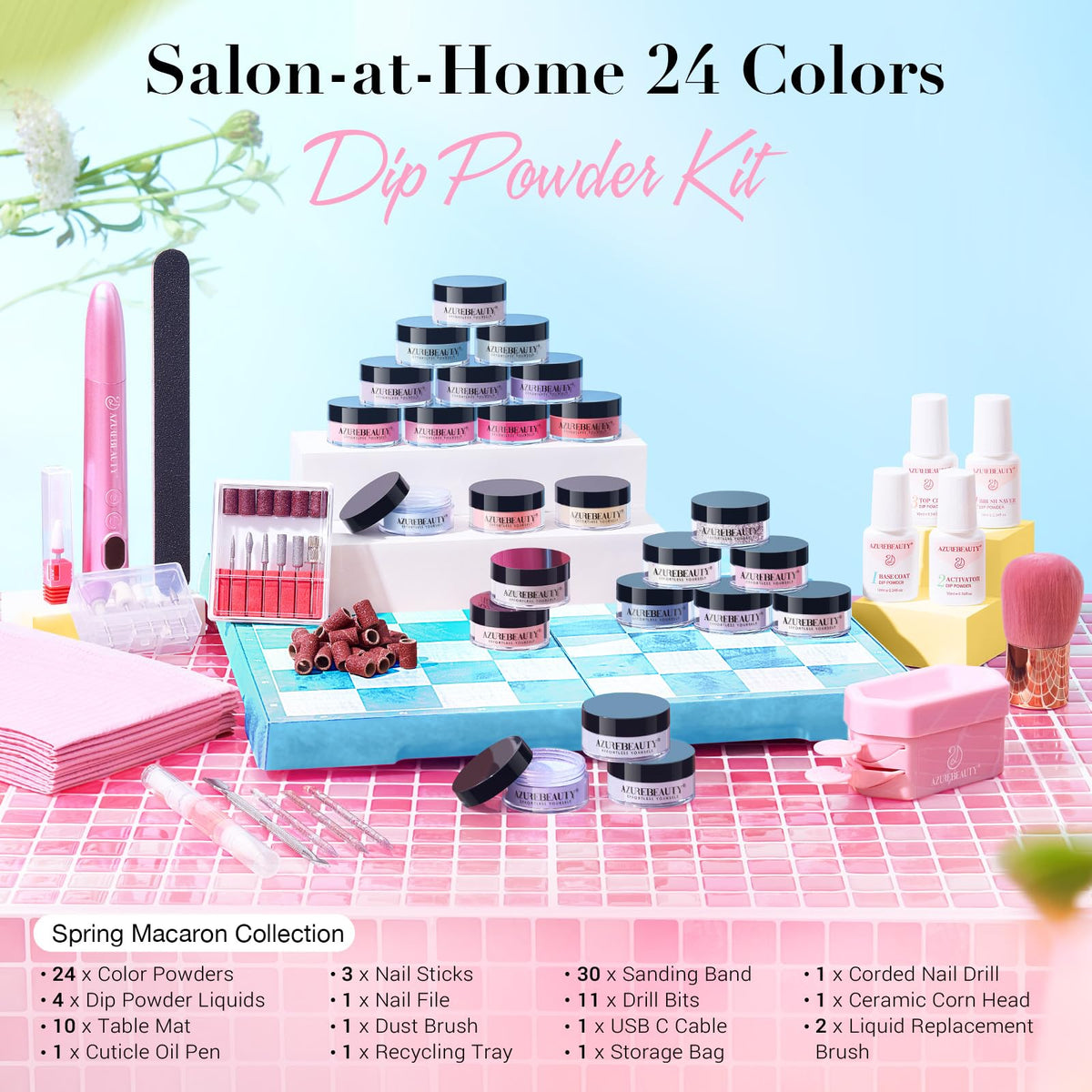AZUREBEAUTY Macaron color powders brighten nails with soft pastel hues.