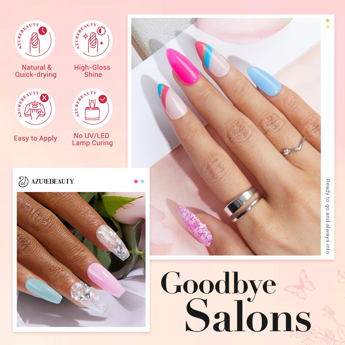 AzureBeauty nail brush and tools for precise at-home application.