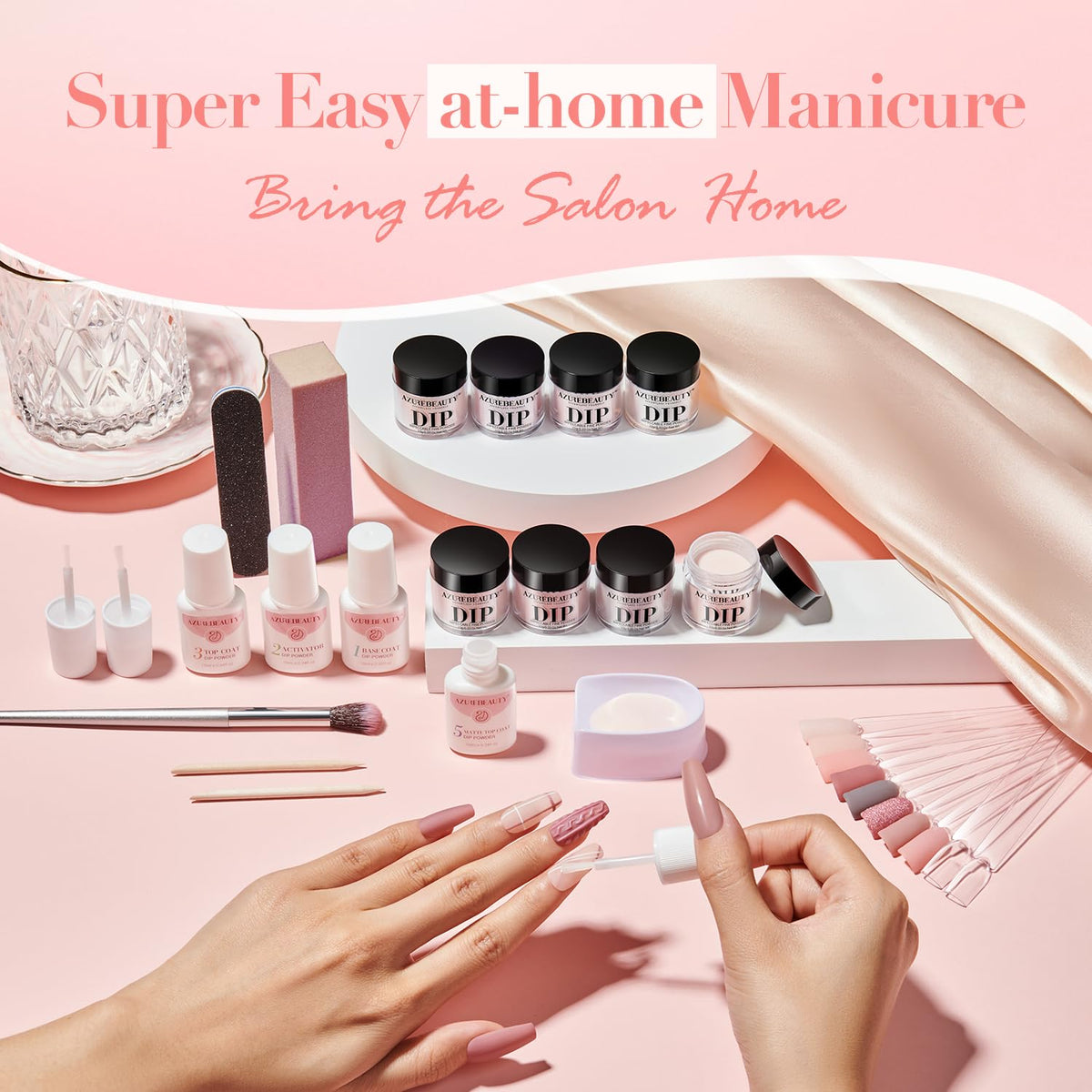 AZUREBEAUTY nail brush set includes replacement brushes for precise work.