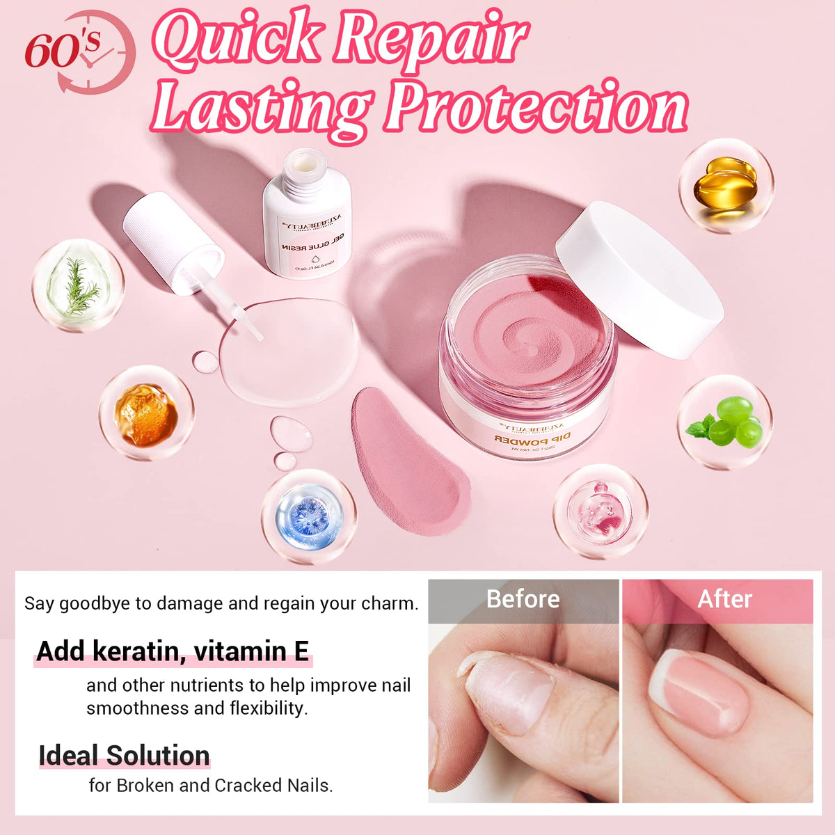 AZUREBEAUTY Repair Glue 10ml closeup highlighting quick-drying formula for fast fixes.