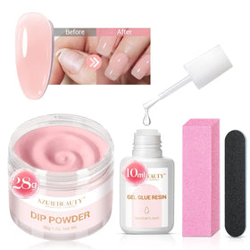 AZUREBEAUTY Nail Repair Kit pink jelly dip powder closeup for stronger, flexible nails.