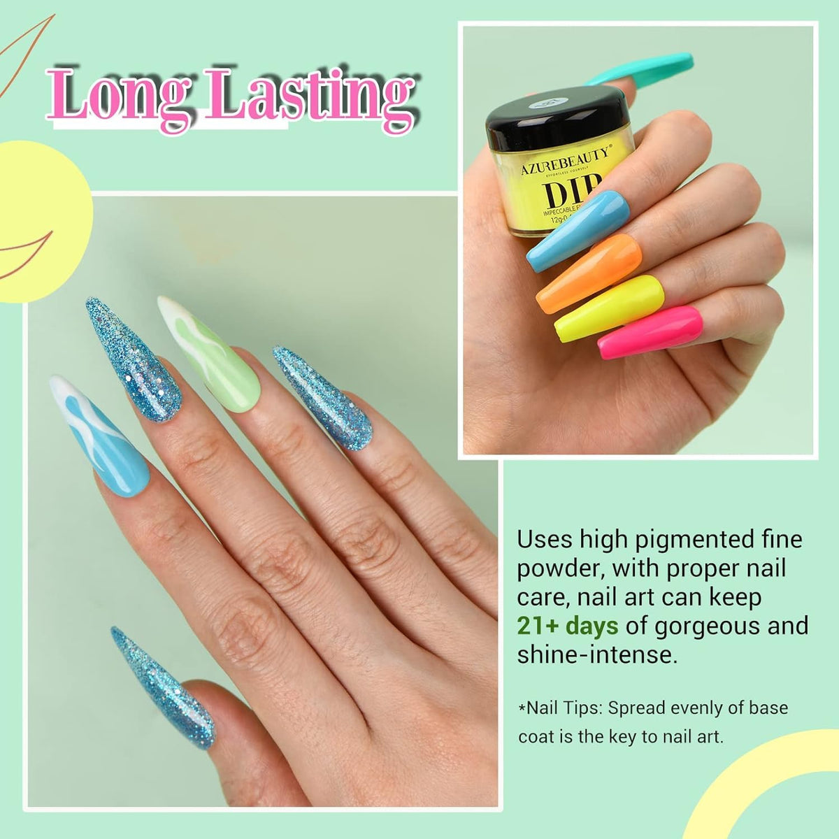 AZUREBEAUTY no-lamp-needed air-dry feature speeds up nail routine.