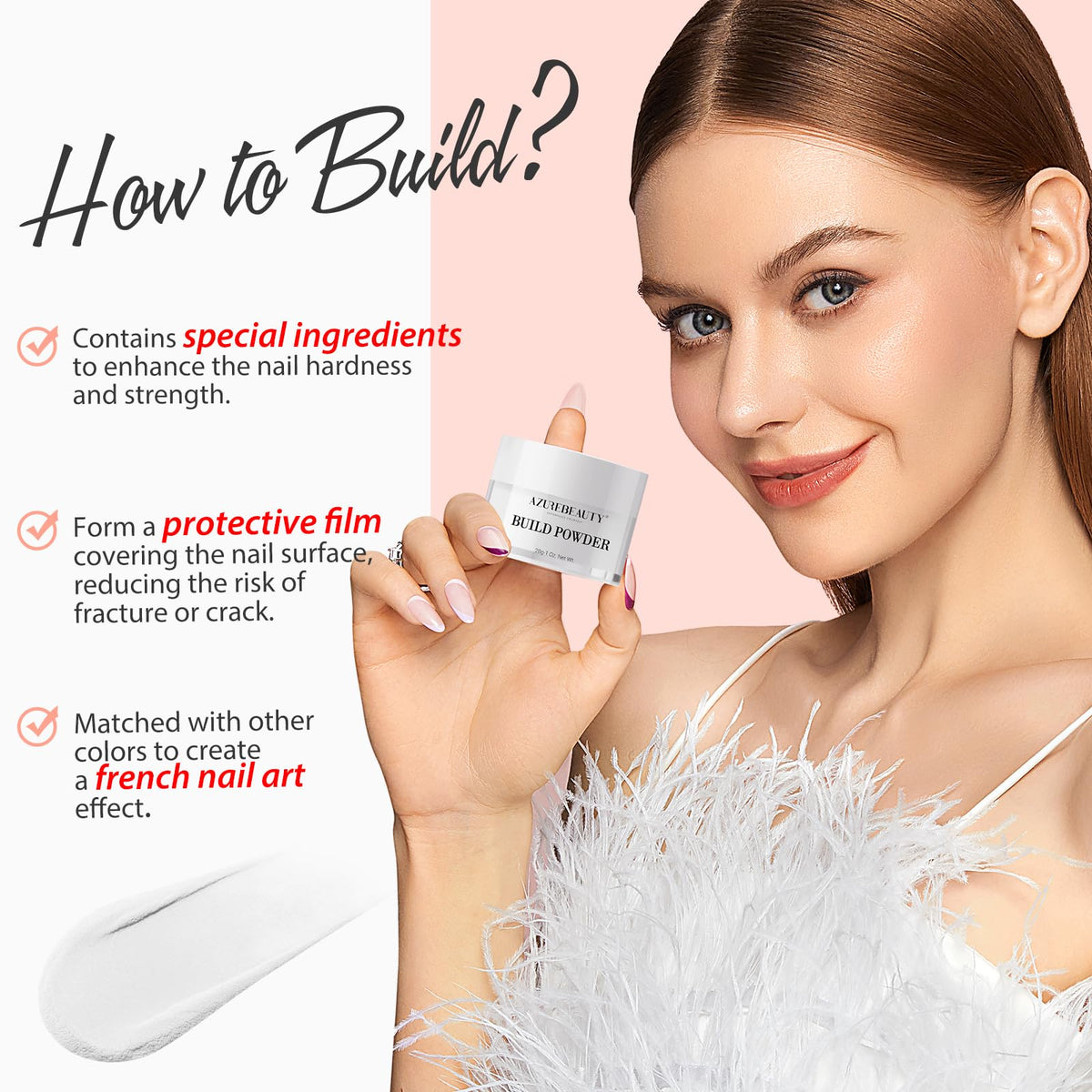 AZUREBEAUTY white dip powder bottle for smooth, opaque nails.
