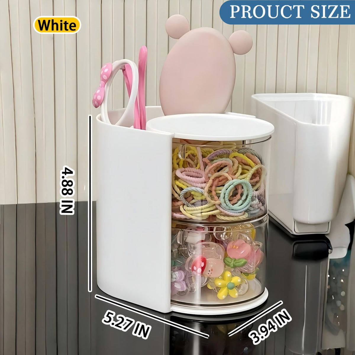 Azurphoric dressing-table organization fits compact spaces.