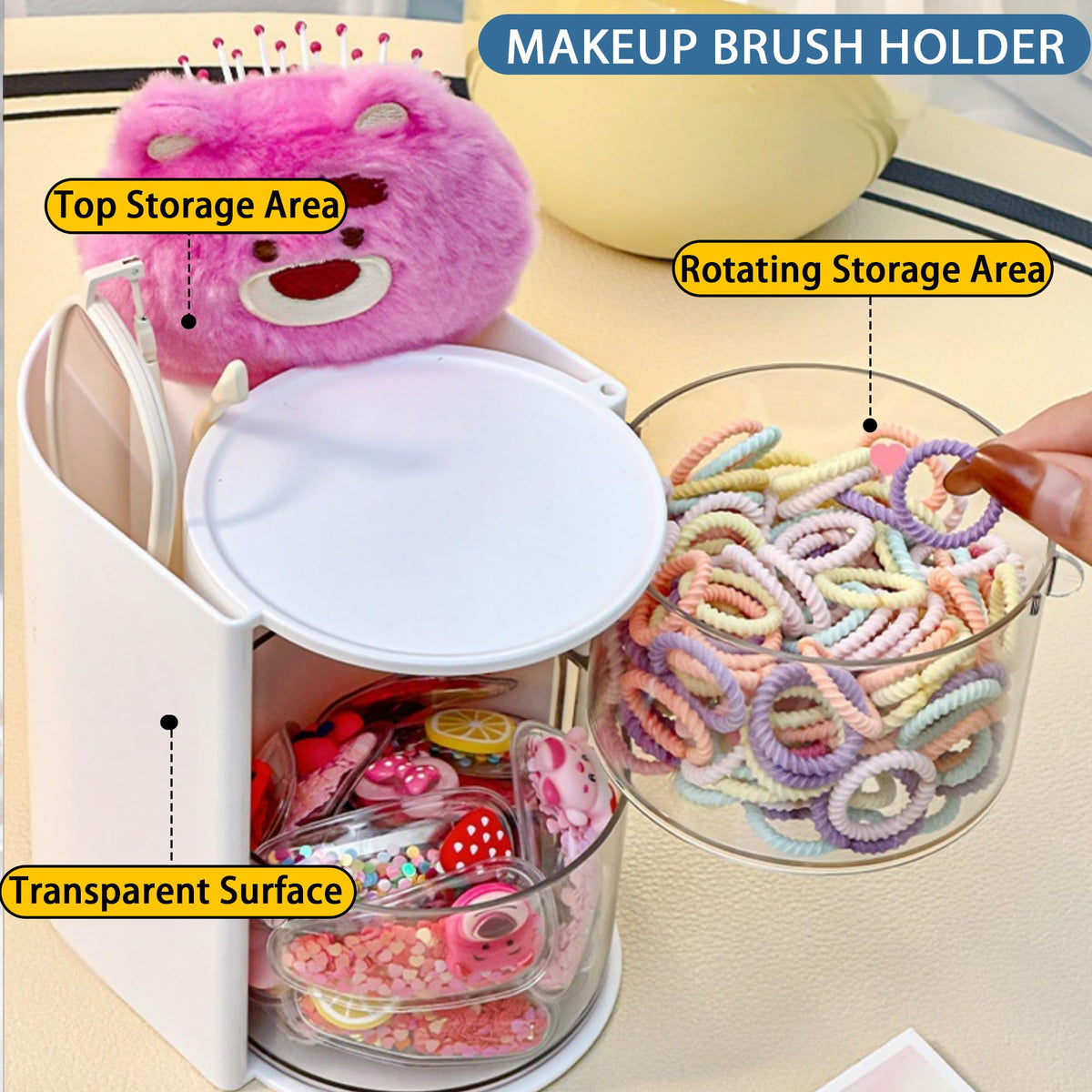 Azurphoric hair brush holder keeps brushes neatly stored and upright.