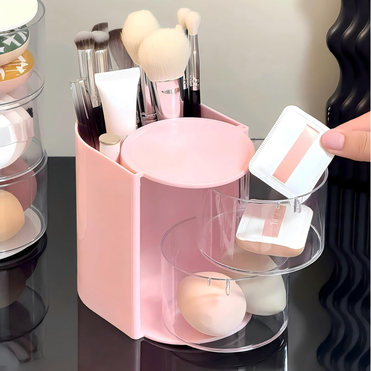 Azurphoric hair brush holder keeps brushes organized and accessible.