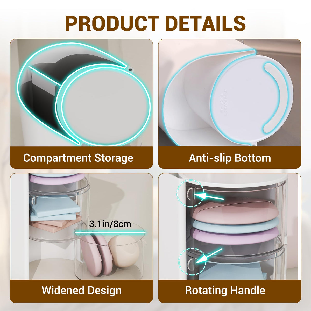 Azurphoric powder puff storage keeps small items organized.