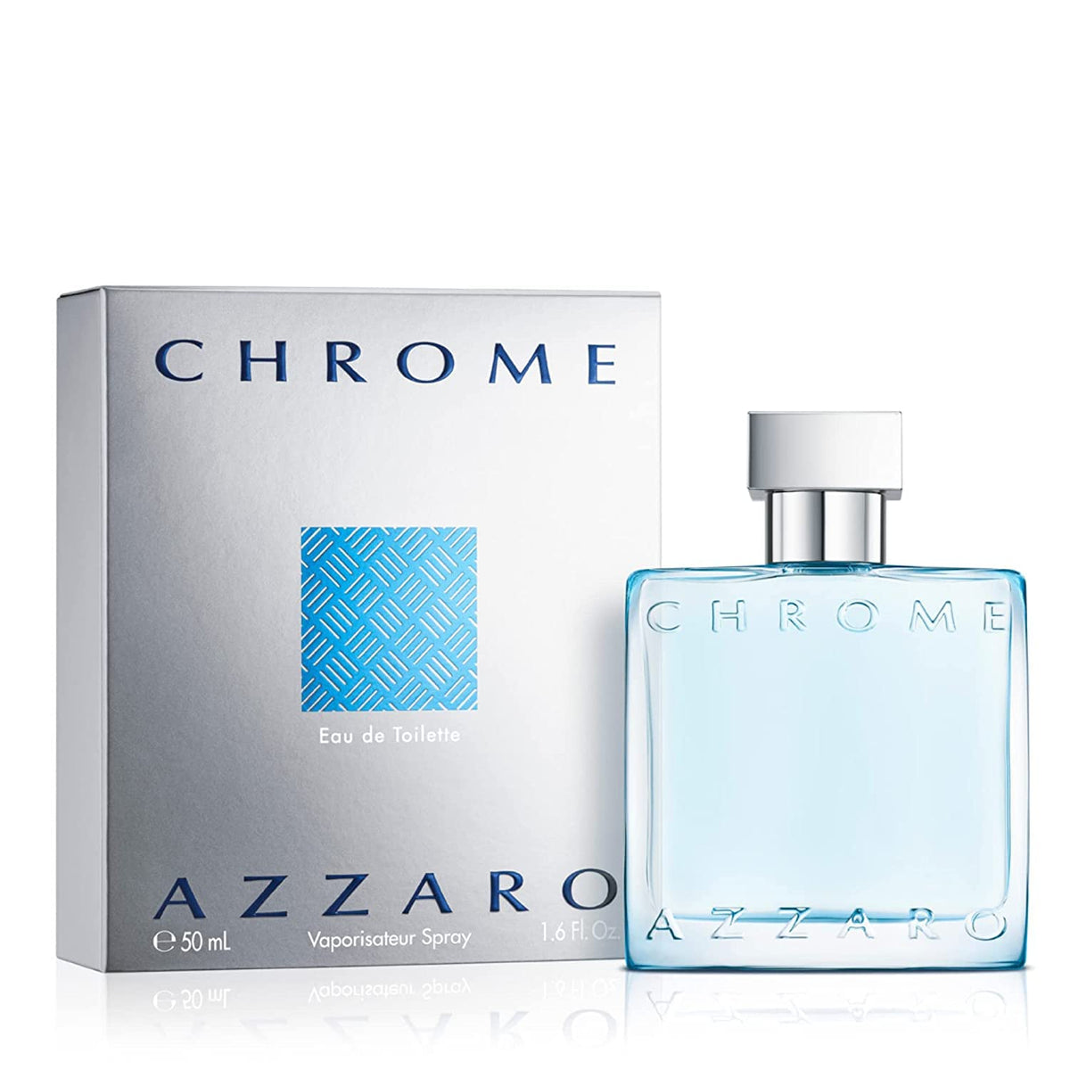 Azzaro Chrome bottle under a blue sky for everyday fresh daytime wear