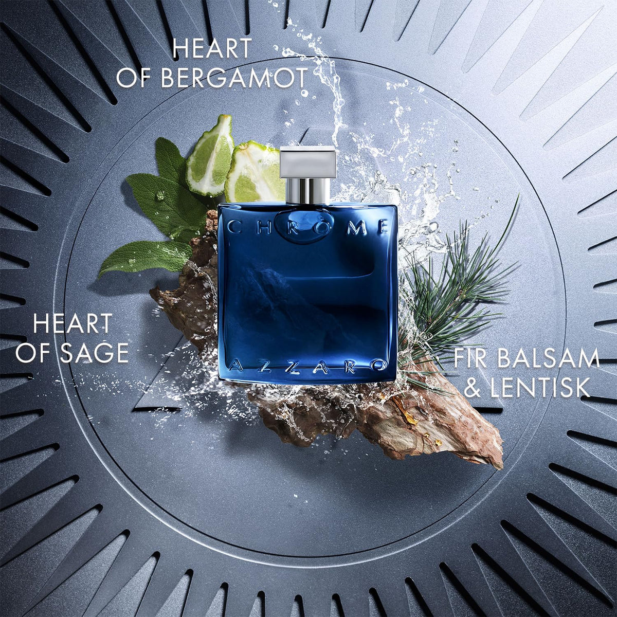 Close-up of the Azzaro Chrome Parfum cap highlighting masculine design