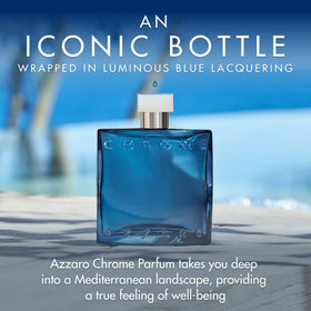 Front view of the Azzaro Chrome Parfum bottle in blue