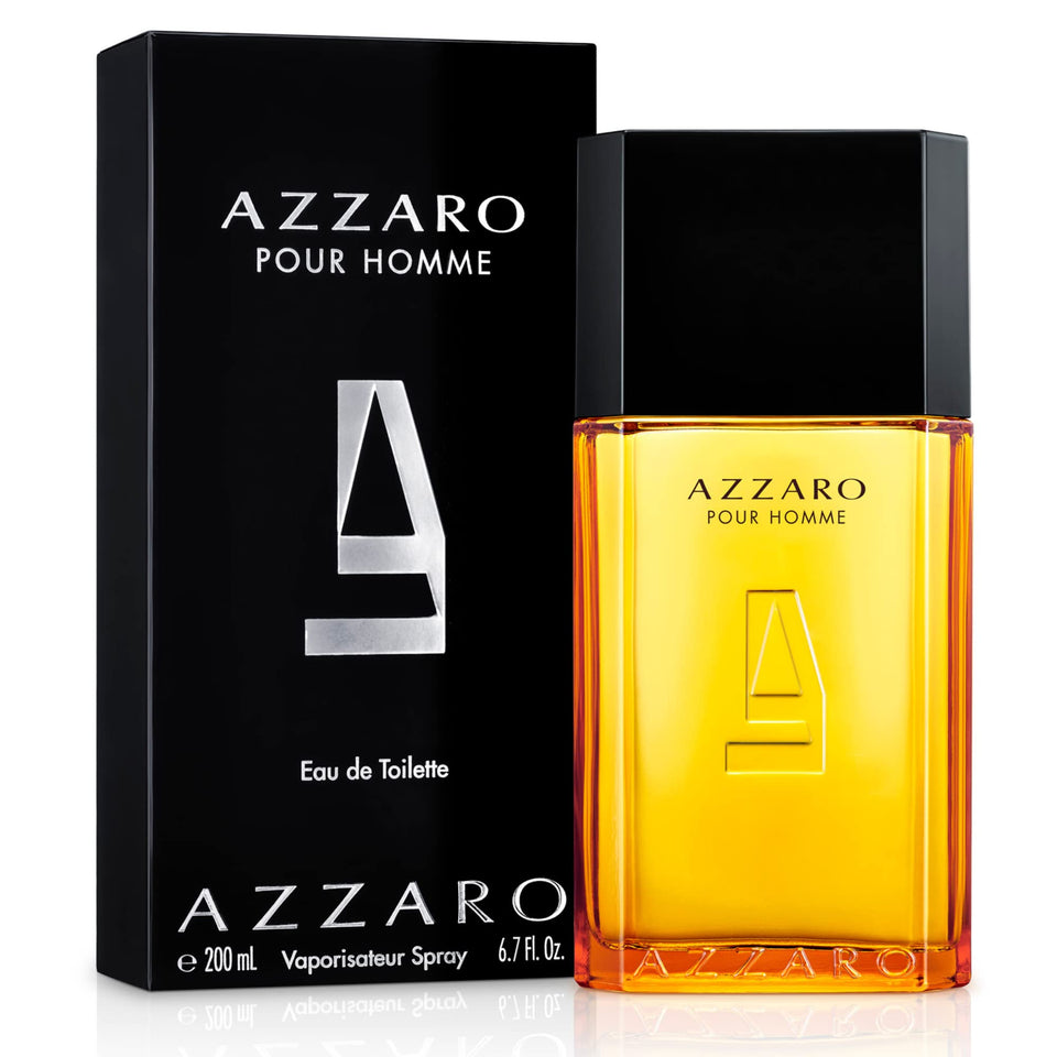 Azzaro Pour Homme bottle close-up in amber glass, perfect for daily elegance.