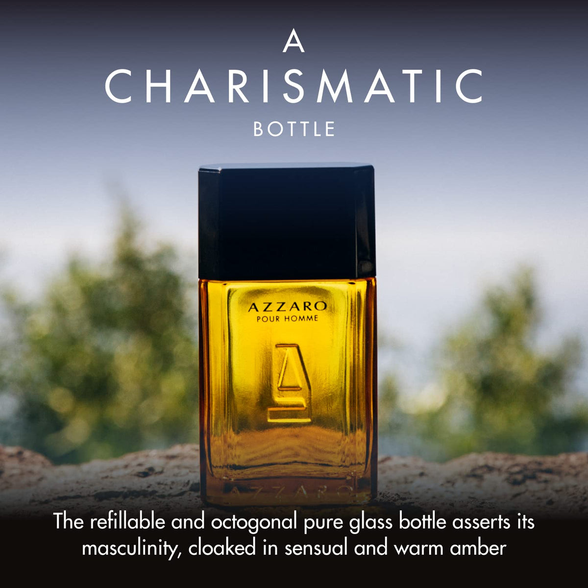Azzaro Pour Homme bottle on a wooden shelf, perfect for refined everyday moments.