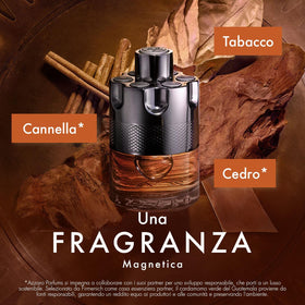Azzaro Wanted by Night bottle angle, warm amber tones evoke evening sophistication.
