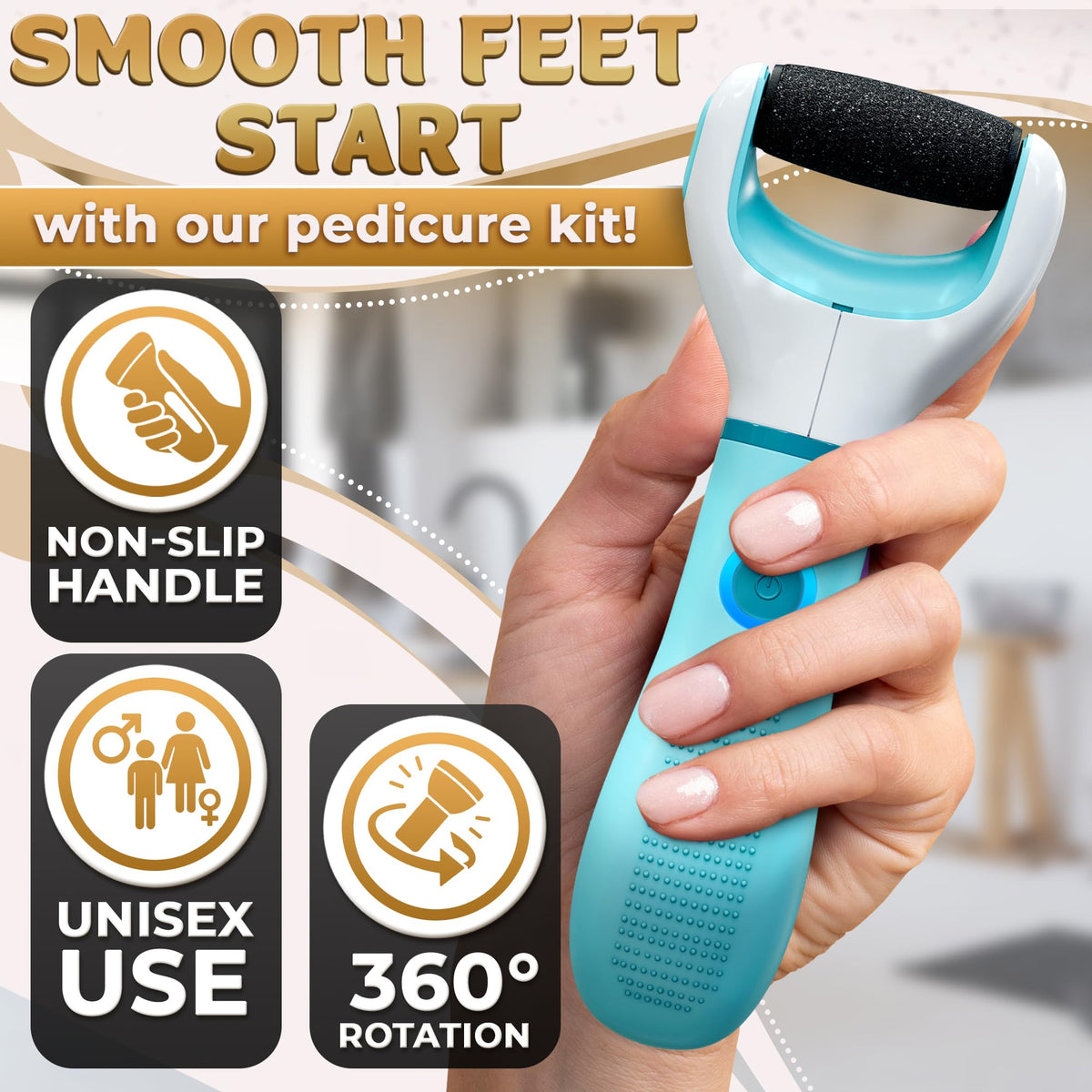 AZZORI foot sander blue light indicator shows active operation for safe use.