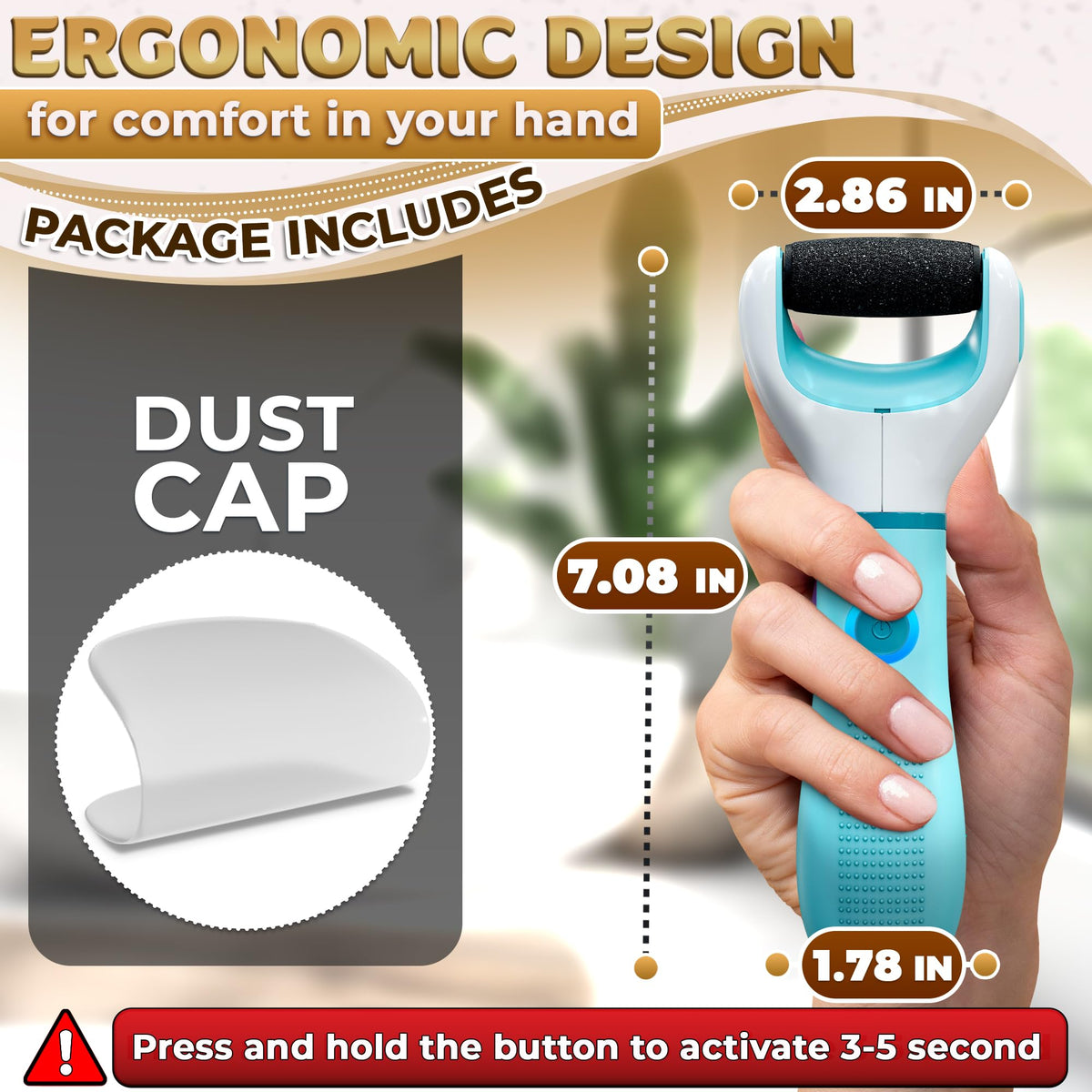 AZZORI foot sander showing replaceable roller for easy maintenance.