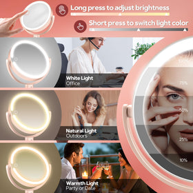 B Beauty Planet lighted mirror showing three lighting modes for accurate tone