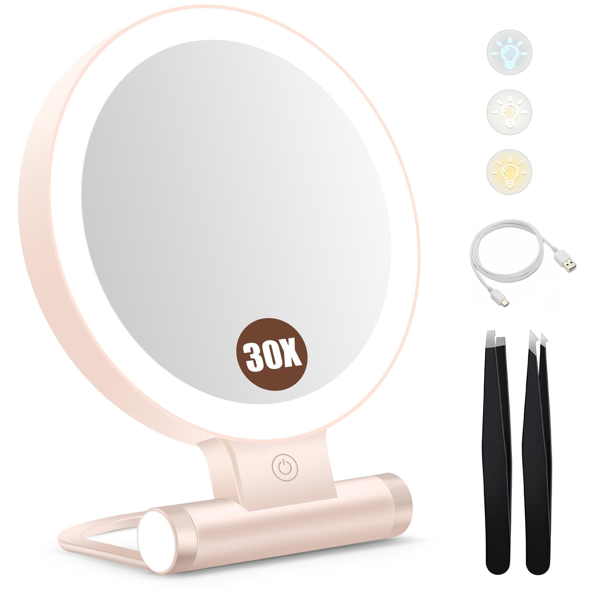 B Beauty Planet magnifying mirror, front view, double-sided 1x/30x with lights