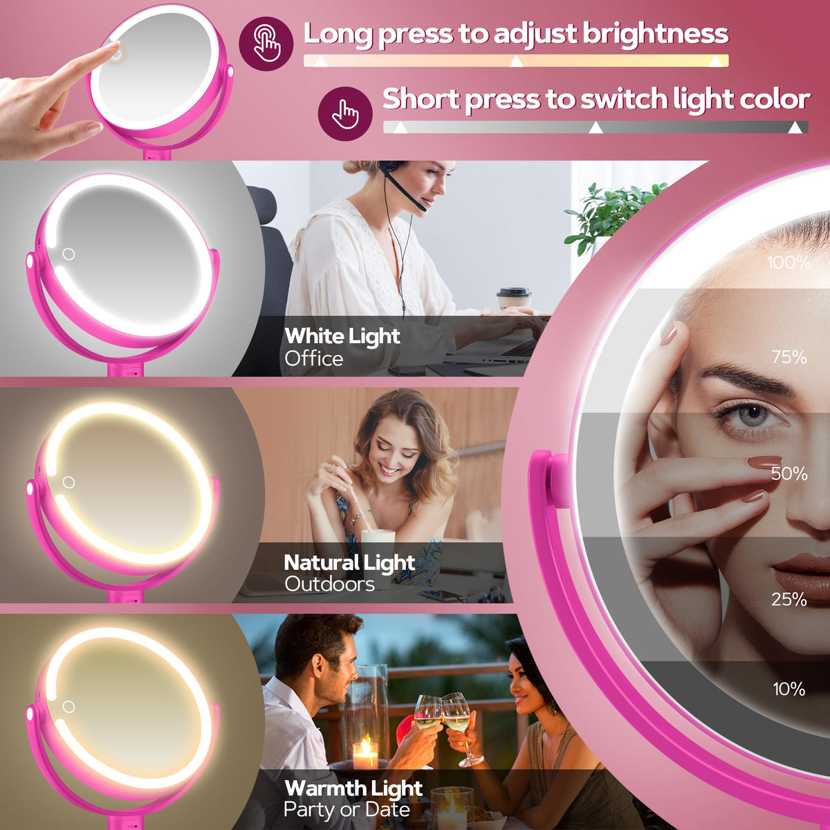 B Beauty Planet illuminated mirror with three lighting modes for accurate makeup tones