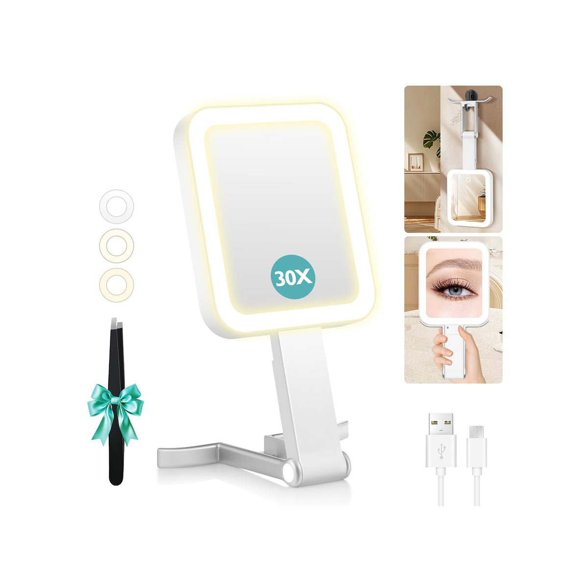 B Beauty Planet travel mirror front view with lights, adjustable color modes for makeup