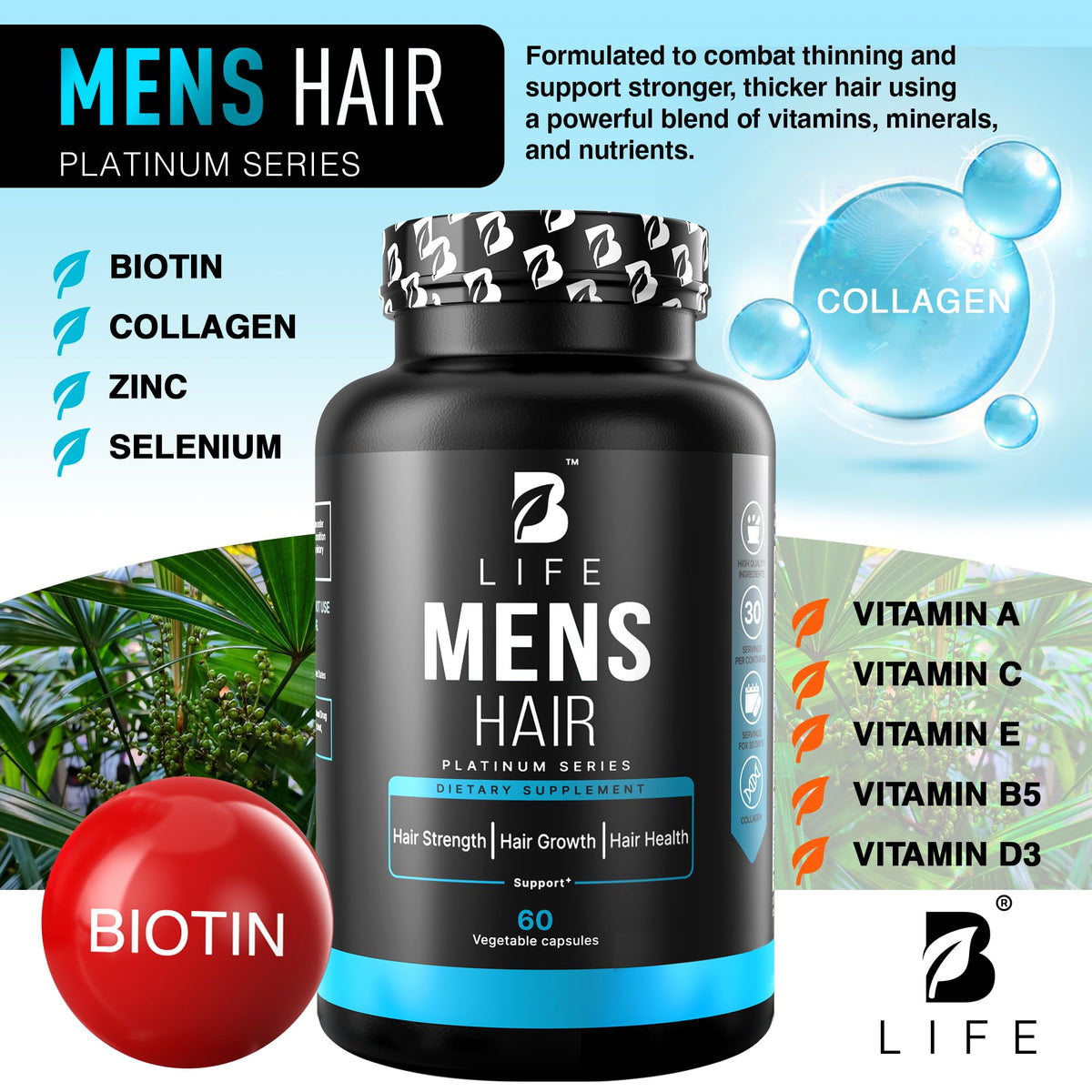 Pouring B Life Company capsules to illustrate easy daily use