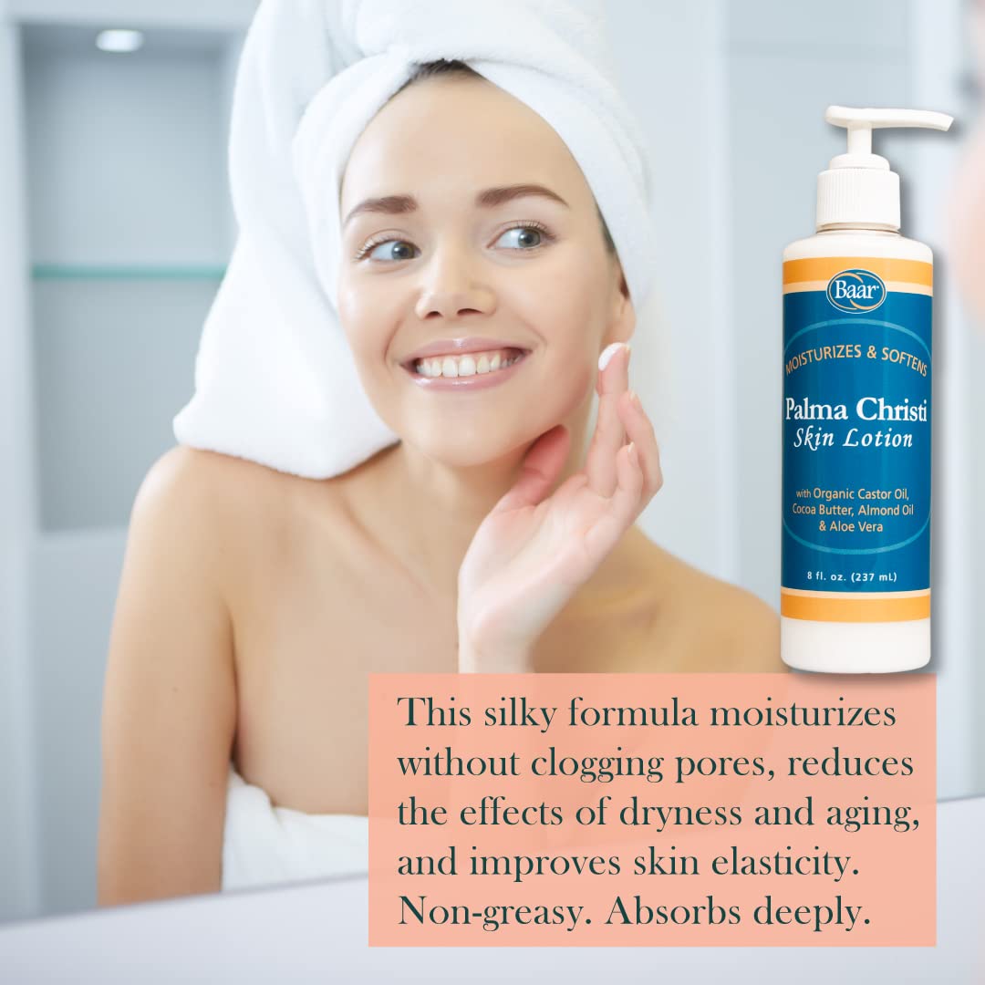 Baar Palma Christi Skin Lotion in use, demonstrating smooth absorption