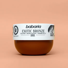 Babaria Coconut Self-Tanning Gel applied to skin for tropical bronze glow.