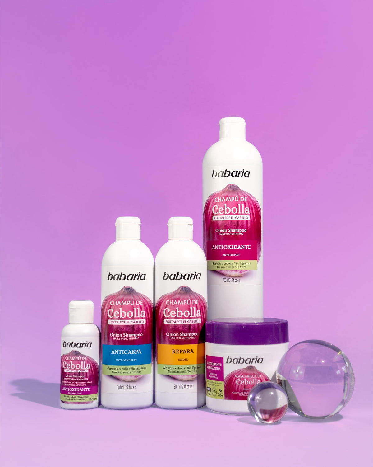 Babaria Onion Shampoo hair-after image suggests smooth, healthy-looking strands.
