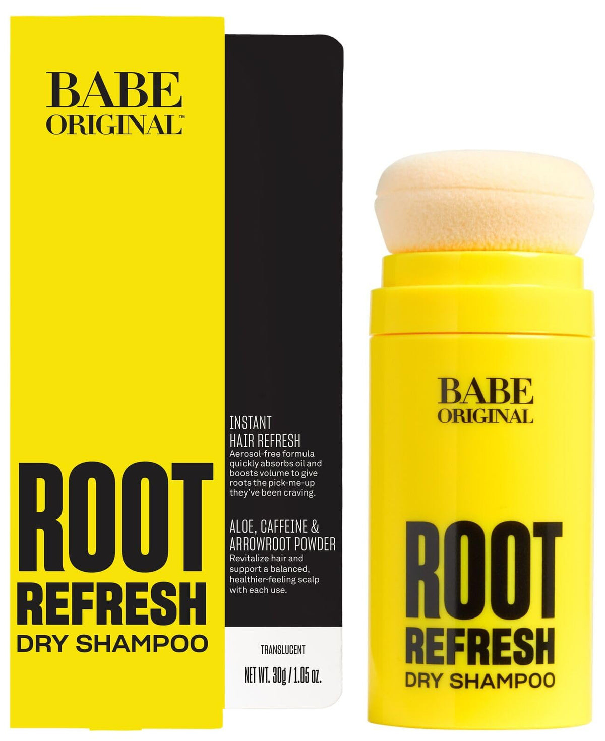 BABE ORIGINAL Root Refresh bottle applying to roots for quick, oil-free volume.