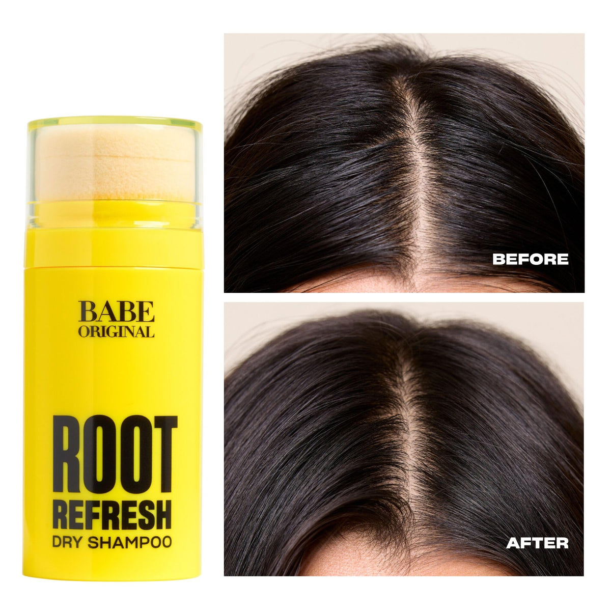 BABE ORIGINAL Root Refresh sponge tap on scalp for on-the-go refresh.
