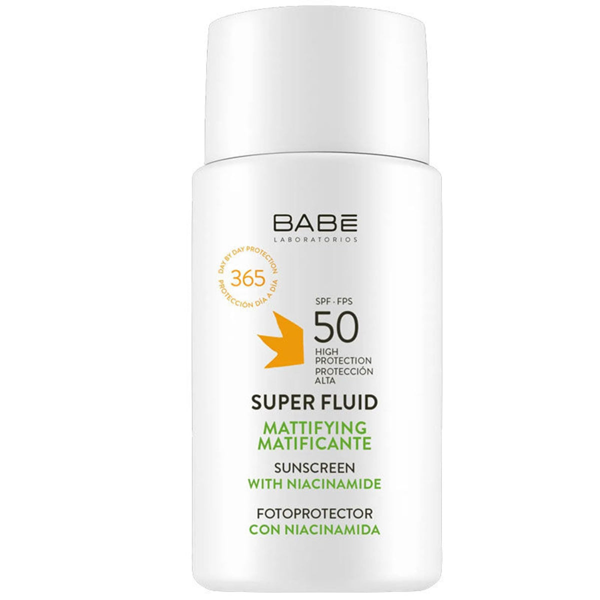 Babe Super Fluid Sunscreen SPF 50 bottle shown with a matte finish for daily protection