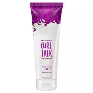 BabyFaceDiary Curl Talk Frizz Control Gel bottle showing defined curls and flexible hold.