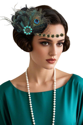 BABEYOND flapper headpiece with rhinestone and feather for Gatsby-inspired party glamour