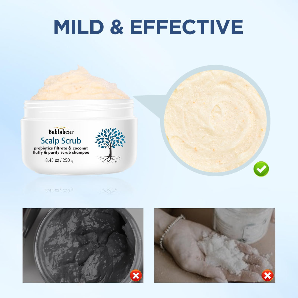 Bablabear Dry/Itchy Scalp relief usage shot showing calm, balanced scalp