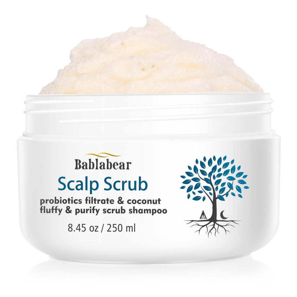 Bablabear Scalp Exfoliator Scrub jar, rich foam for gentle cleansing