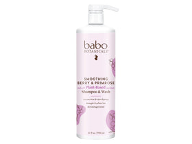Babo Botanicals smoothing 2-in-1 bottle label emphasizes gentle cleansing for hair and skin