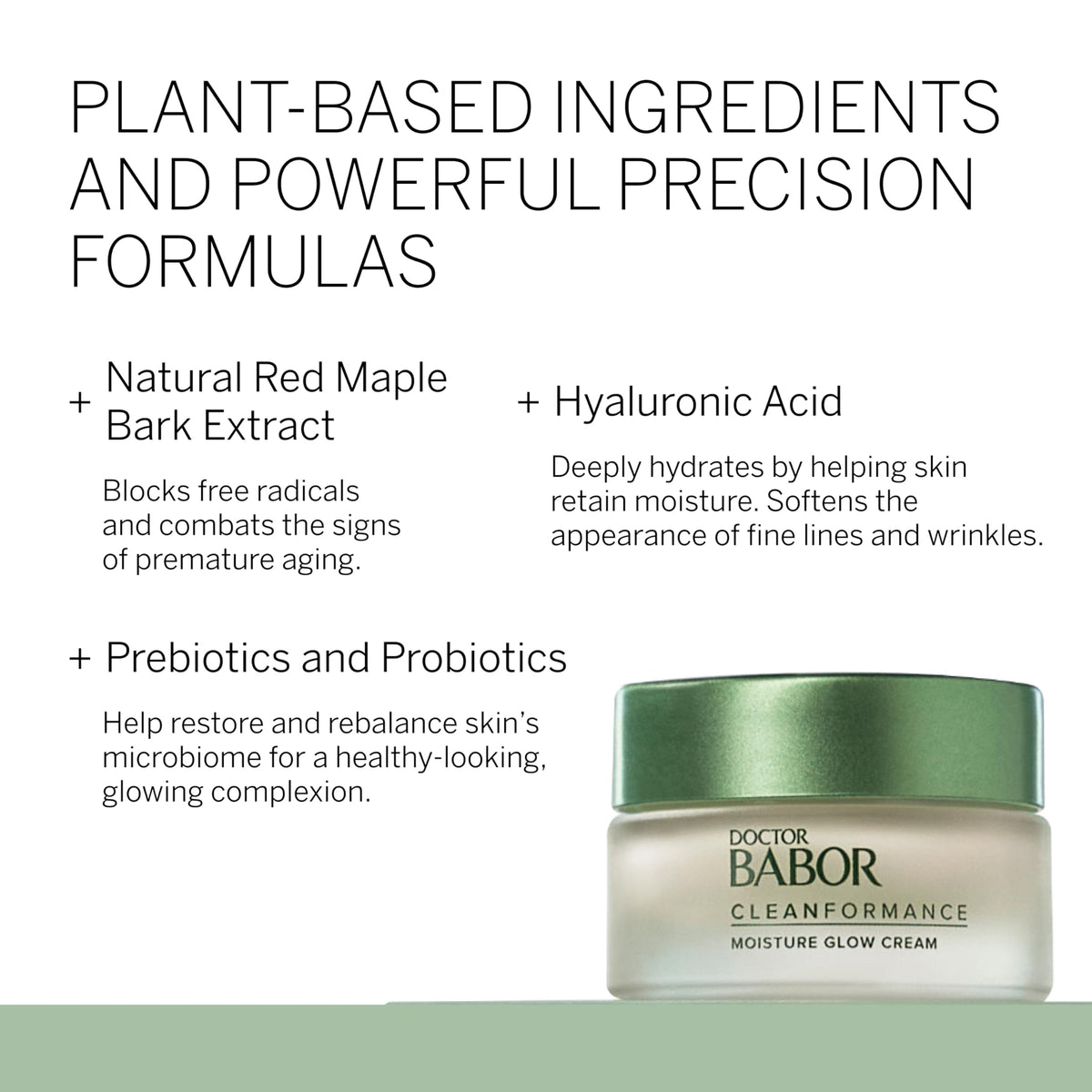 BABOR Cleanformance Moisture Glow Cream texture close-up shows luminous, lightweight consistency.