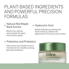 BABOR Cleanformance Moisture Glow Cream texture close-up shows luminous, lightweight consistency.