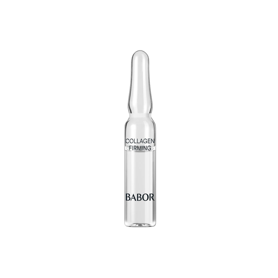 Babor Collagen Firming Ampoule Serum bottle highlighting firmer, hydrated skin.