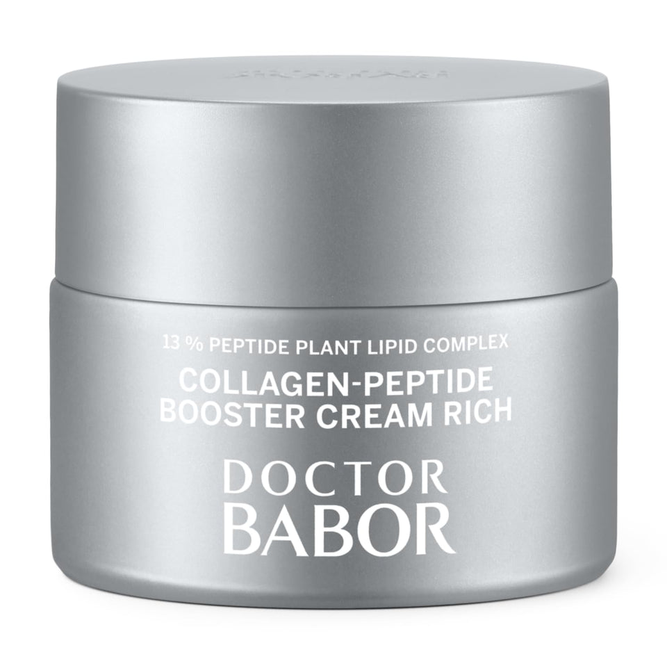 BABOR Doctor Collagen Cream Rich jar closeup shows luxurious texture and deep hydration potential.