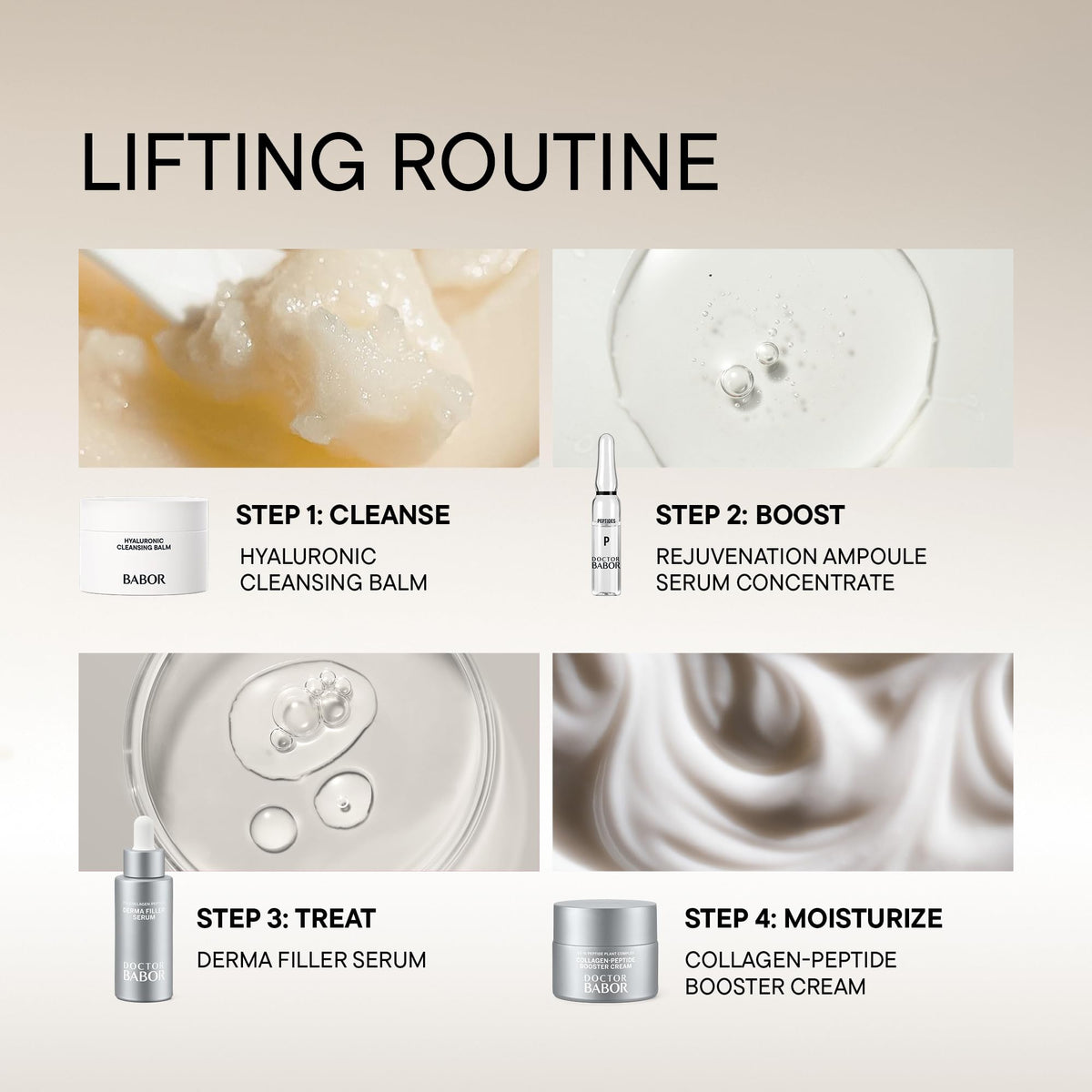 BABOR Doctor Collagen Peptide Booster Cream on glowing skin suggests radiant results