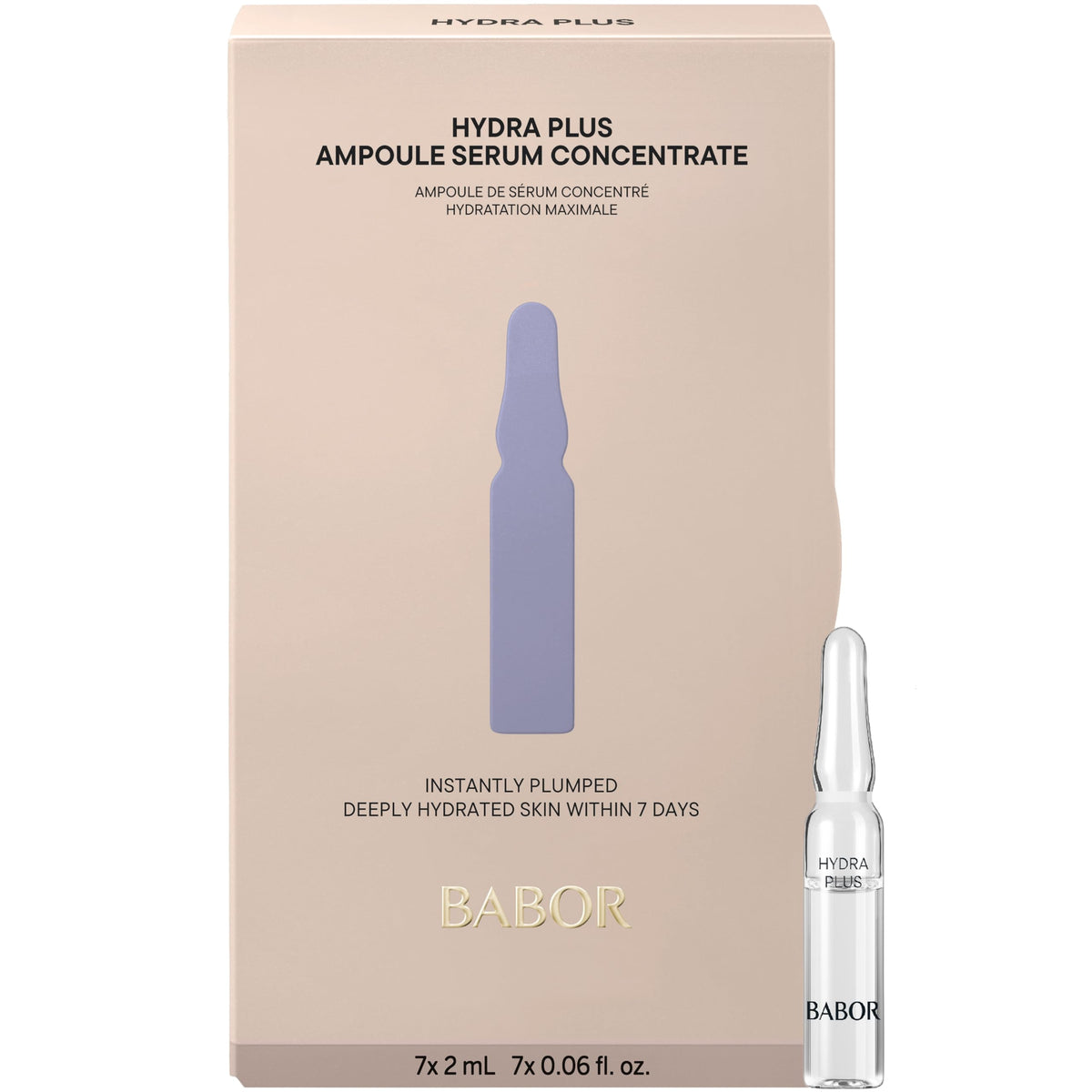 BABOR Hydra Plus bottle close-up highlighting hydration benefits.