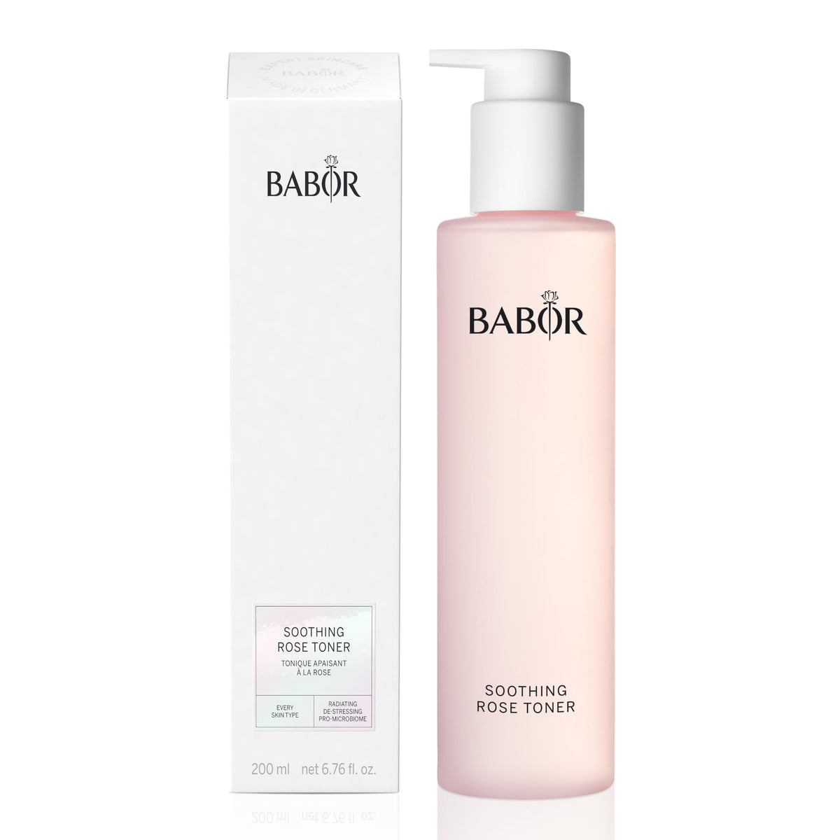 BABOR Soothing Rose Toner bottle close-up showing hydrating, calming formula