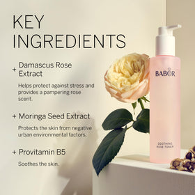 BABOR Soothing Rose Toner packaging highlights alcohol-free formula for sensitive skin