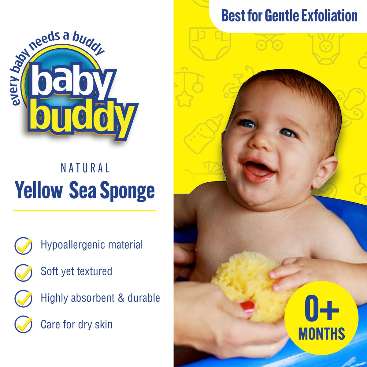 Baby Buddy absorbent natural sea sponge soaking up water with less mess for bath time