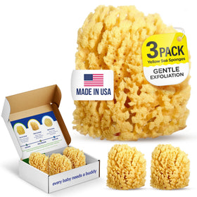 Baby Buddy 4in yellow sea sponge shows ultra-soft texture for tender skin