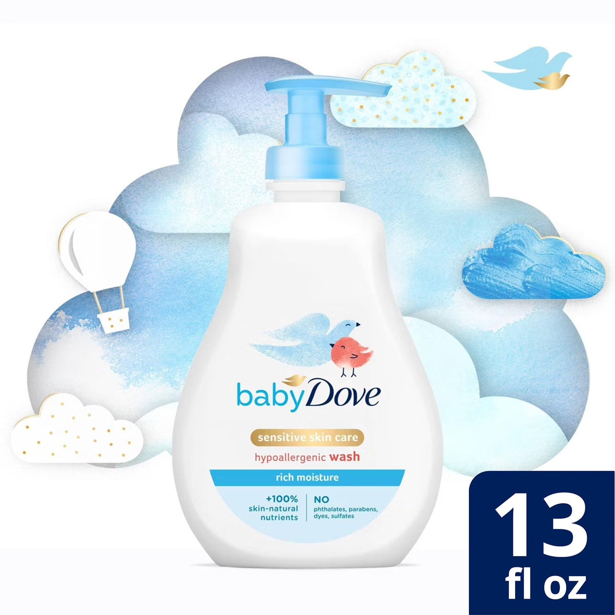 Baby Dove dermatologist-tested badge signals trusted, gentle skin care.