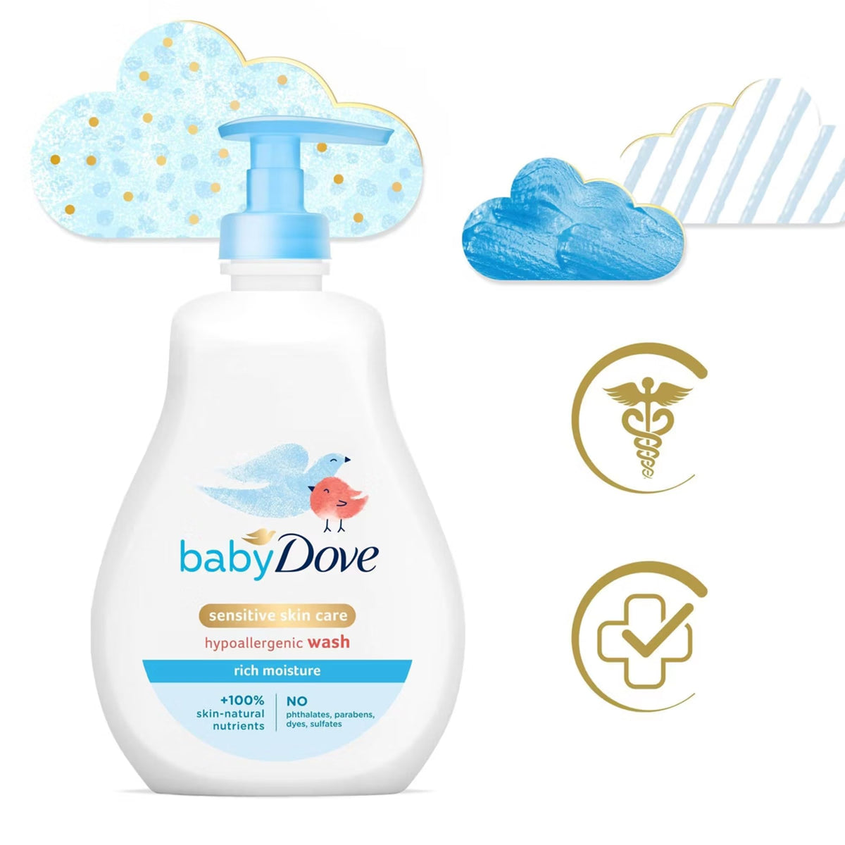 Close-up pour of Baby Dove Rich Moisture showing easy daily use.