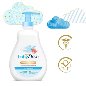 Close-up pour of Baby Dove Rich Moisture showing easy daily use.