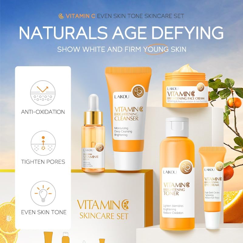 Gift-ready packaging for BabyFaceDiary Vitamin C Kit showing all five items.