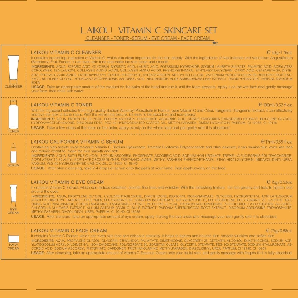 Close-up of BabyFaceDiary Vitamin C Set textures and moisturizers.